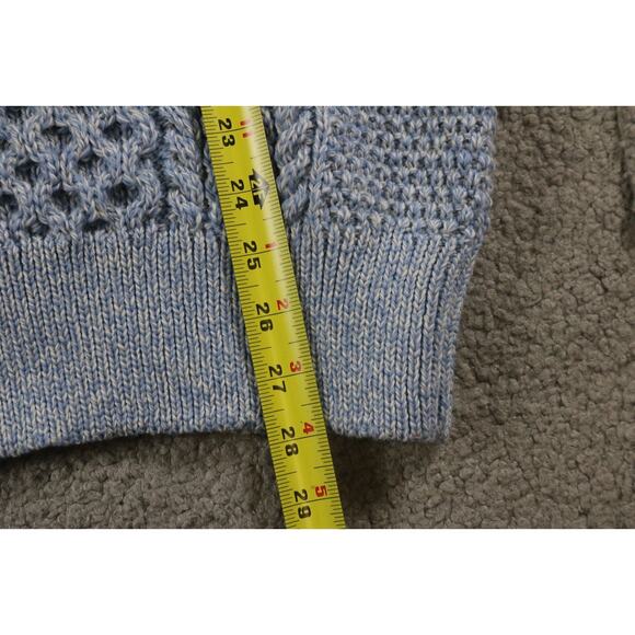 New The Irish Store Aran Sweater Womens L Blue Marled Cable Knit Merino Wool - Picture 8 of 8